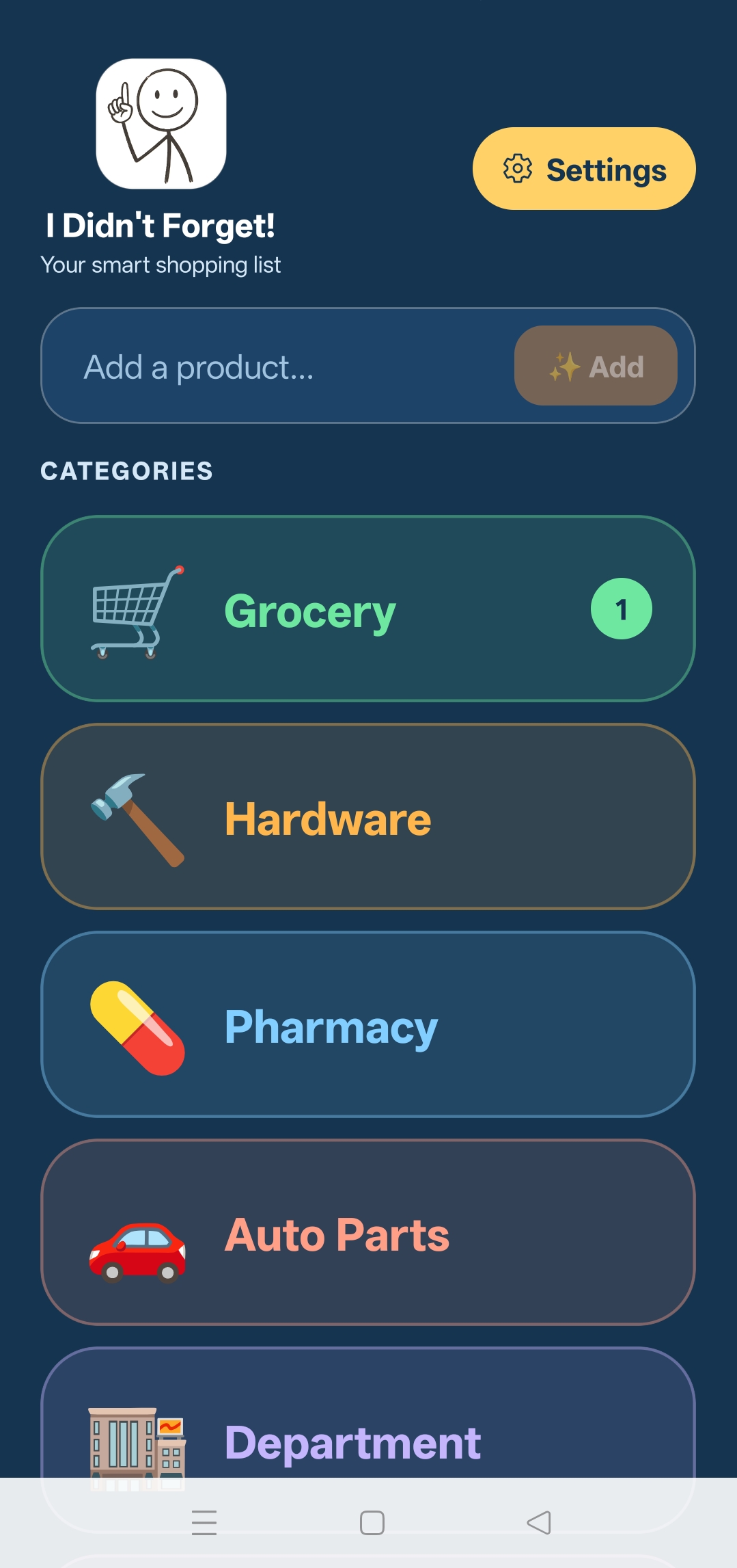 Smart Shopping Categories